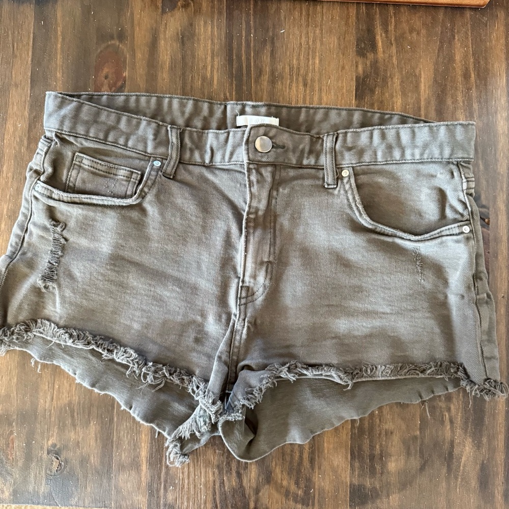 H&M Green Distressed Jean Shorts